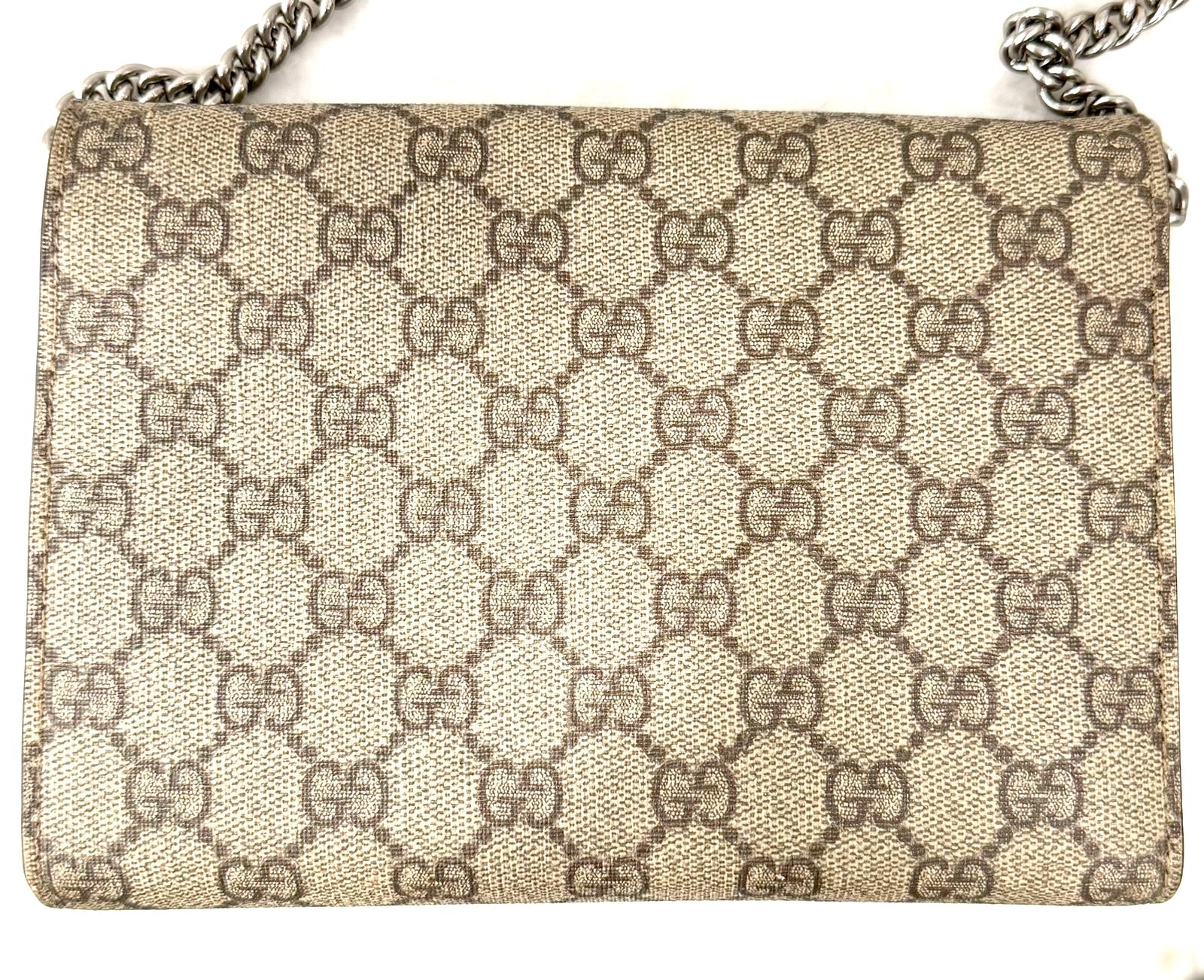GUCCI GG SUPREME DIONYSUS WALLET ON CHAIN – CHERRY RED LEATHER INTERIOR