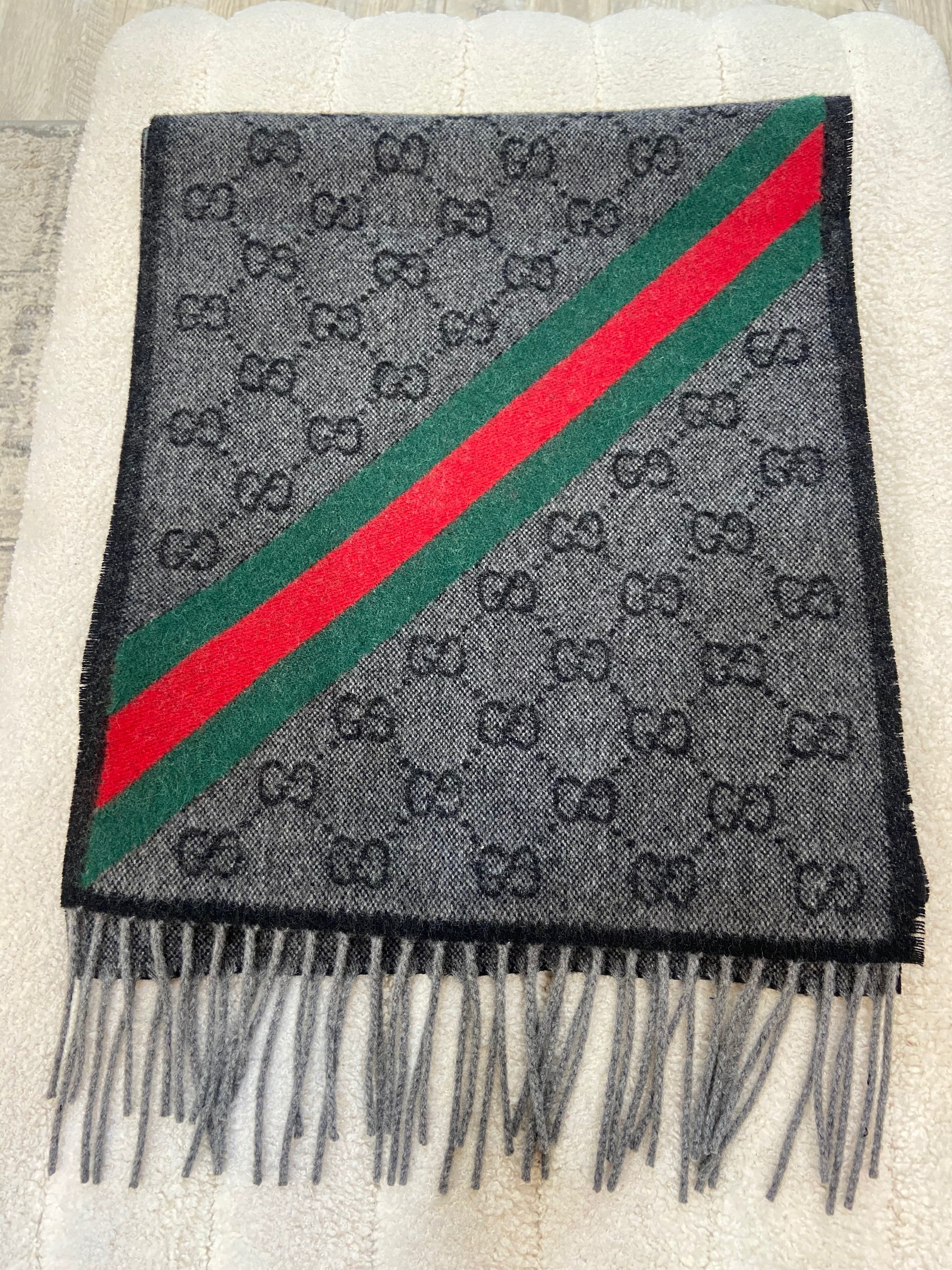 GUCCI GG SUPREME WEB WOOL CASHMERE  BLEND SCARF