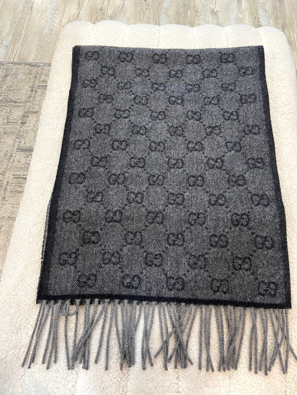 GUCCI GG SUPREME WEB WOOL CASHMERE  BLEND SCARF