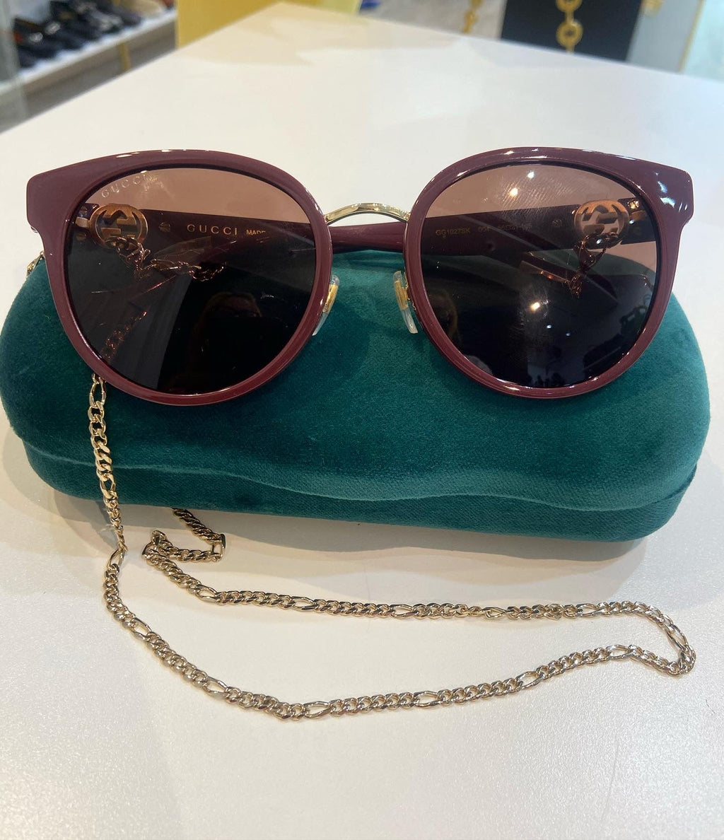GUCCI CAT EYE GG1027SK-004 CHAIN SUNGLASSES