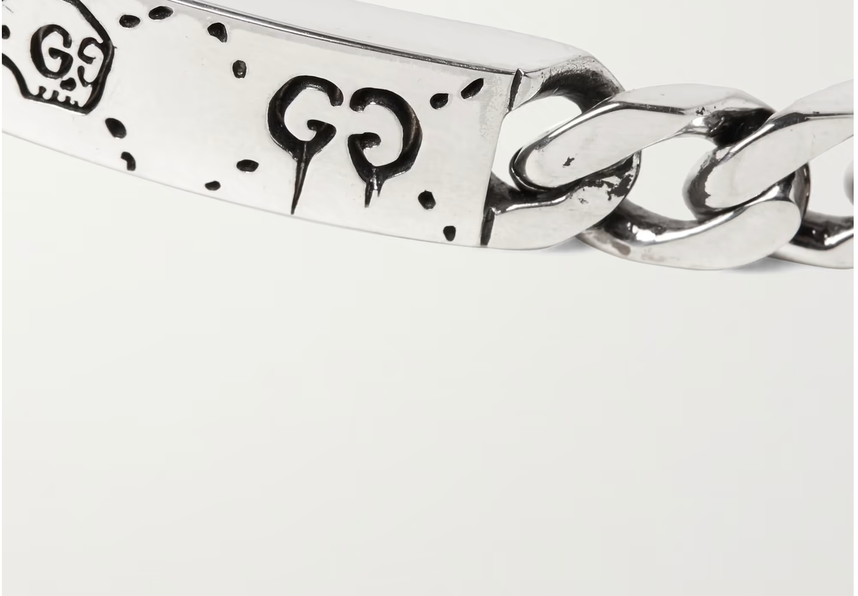 GUCCI GHOST ENGRAVED STERLING SILVER ID BRACELET