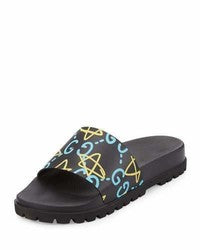 GUCCI GHOST STAR PRINT SLIDE SANDALS