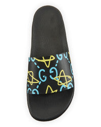 GUCCI GHOST STAR PRINT SLIDE SANDALS