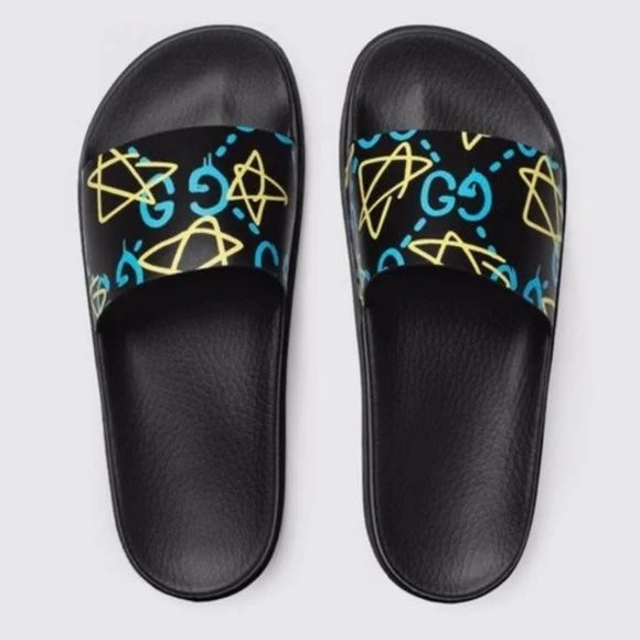 GUCCI GHOST STAR PRINT SLIDE SANDALS