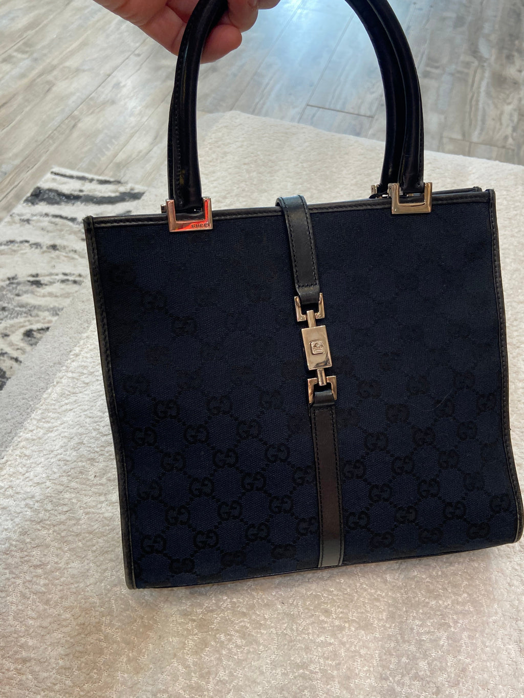 GUCCI GG CANVAS & LEATHER JACKIE TOTE BAG