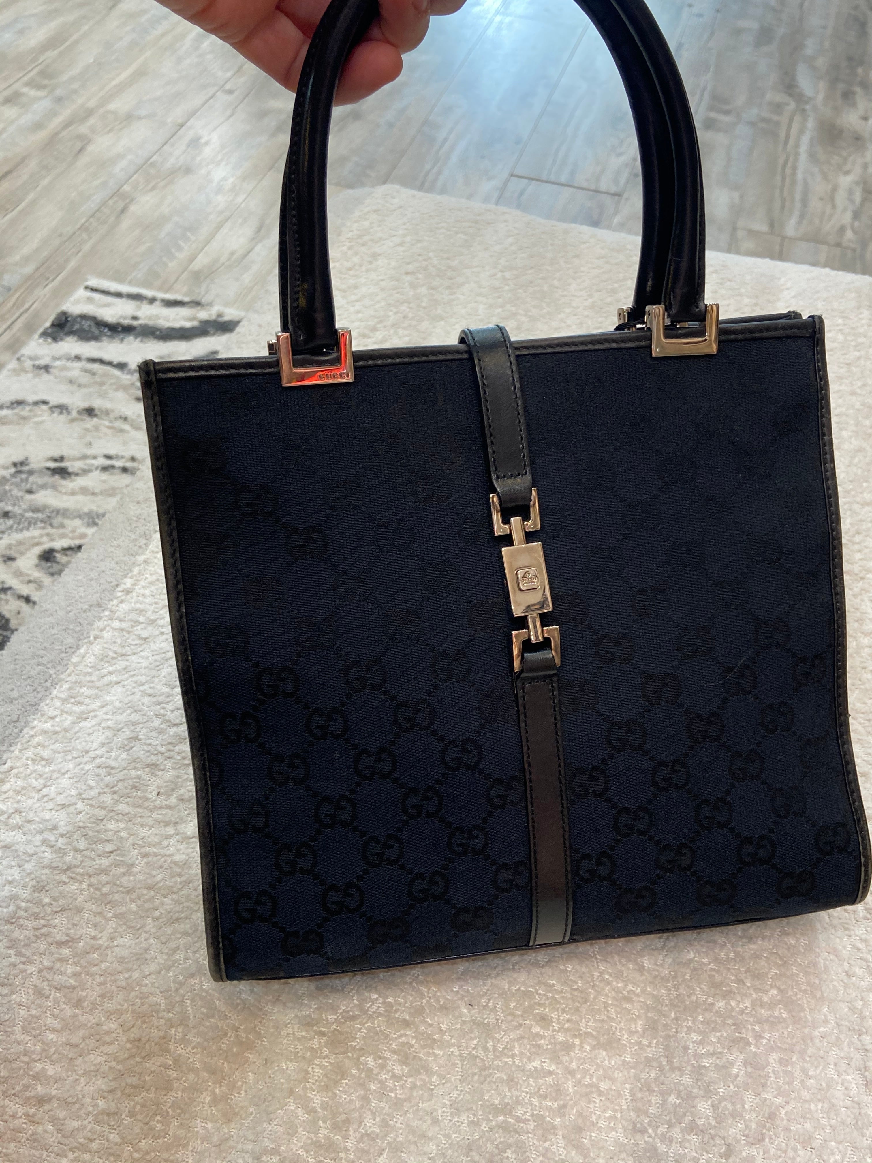 GUCCI GG CANVAS & LEATHER JACKIE TOTE BAG