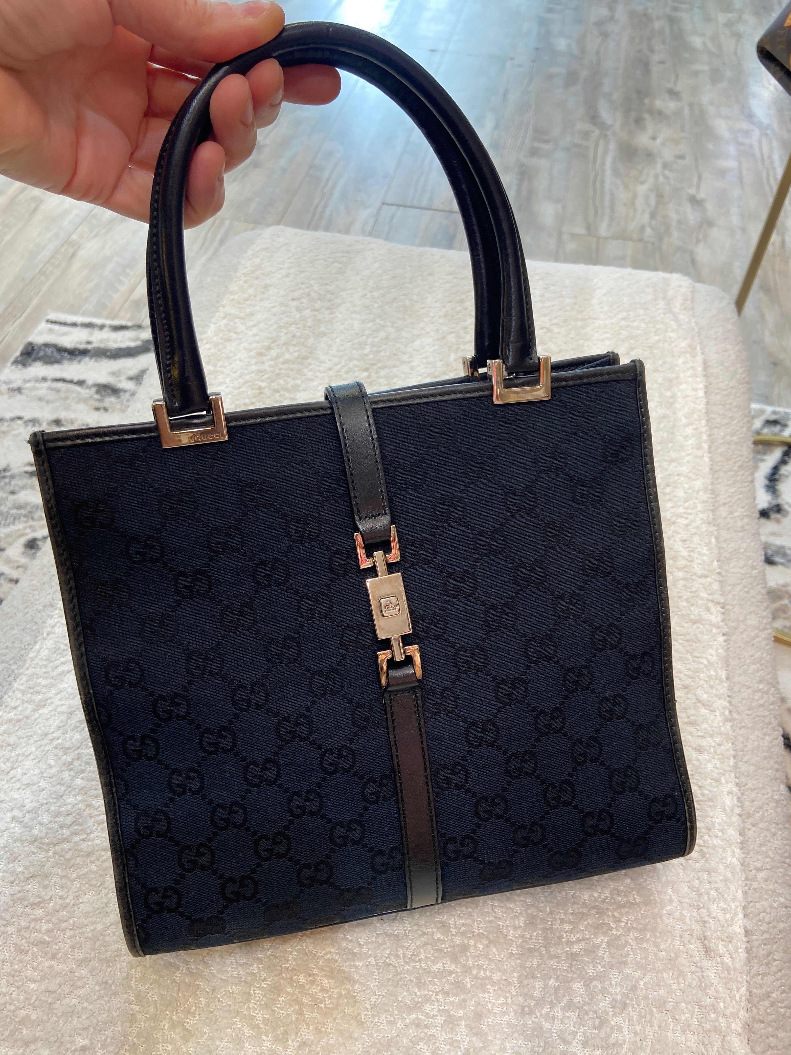 GUCCI GG CANVAS & LEATHER JACKIE TOTE BAG