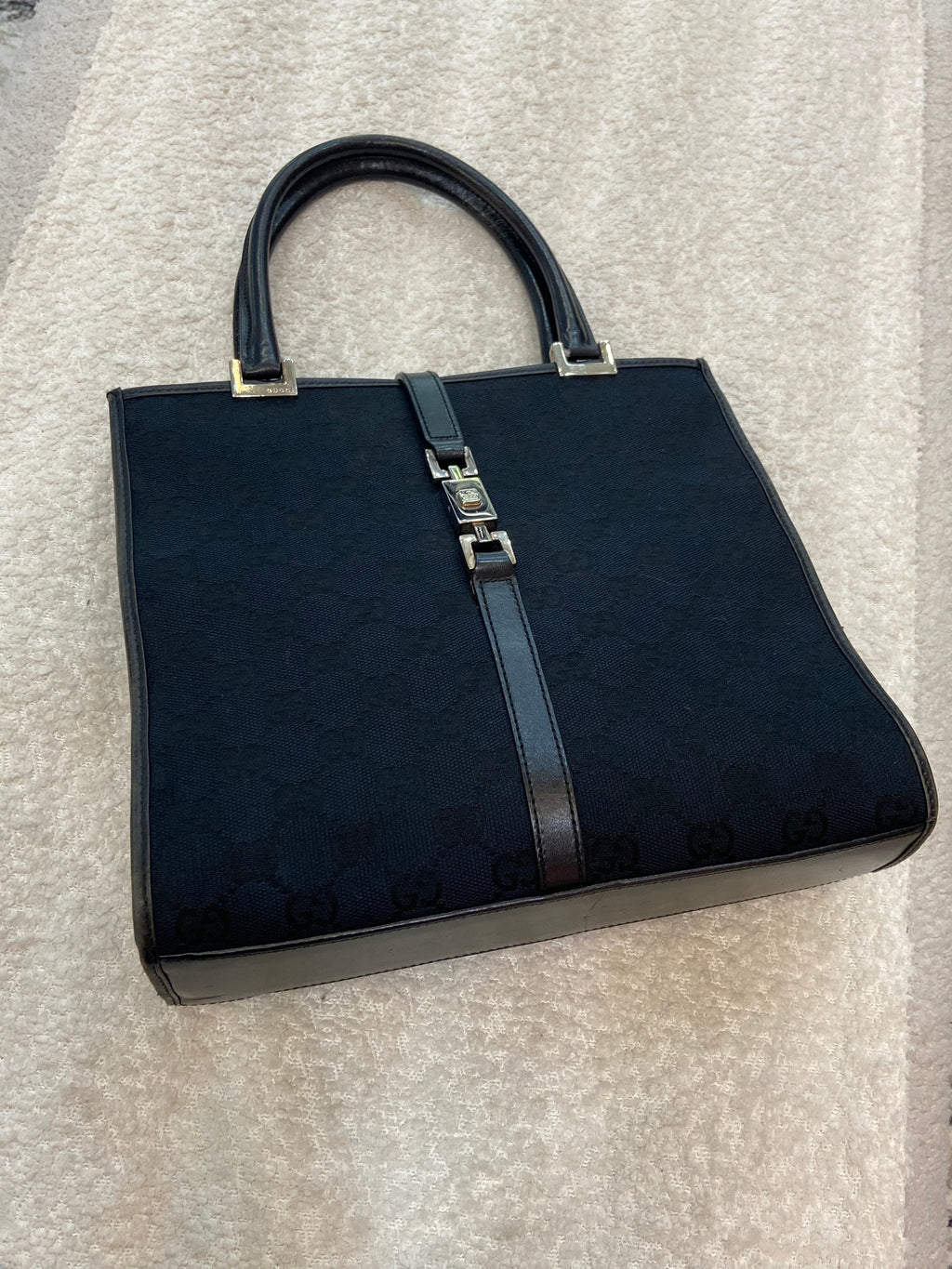 GUCCI GG CANVAS & LEATHER JACKIE TOTE BAG