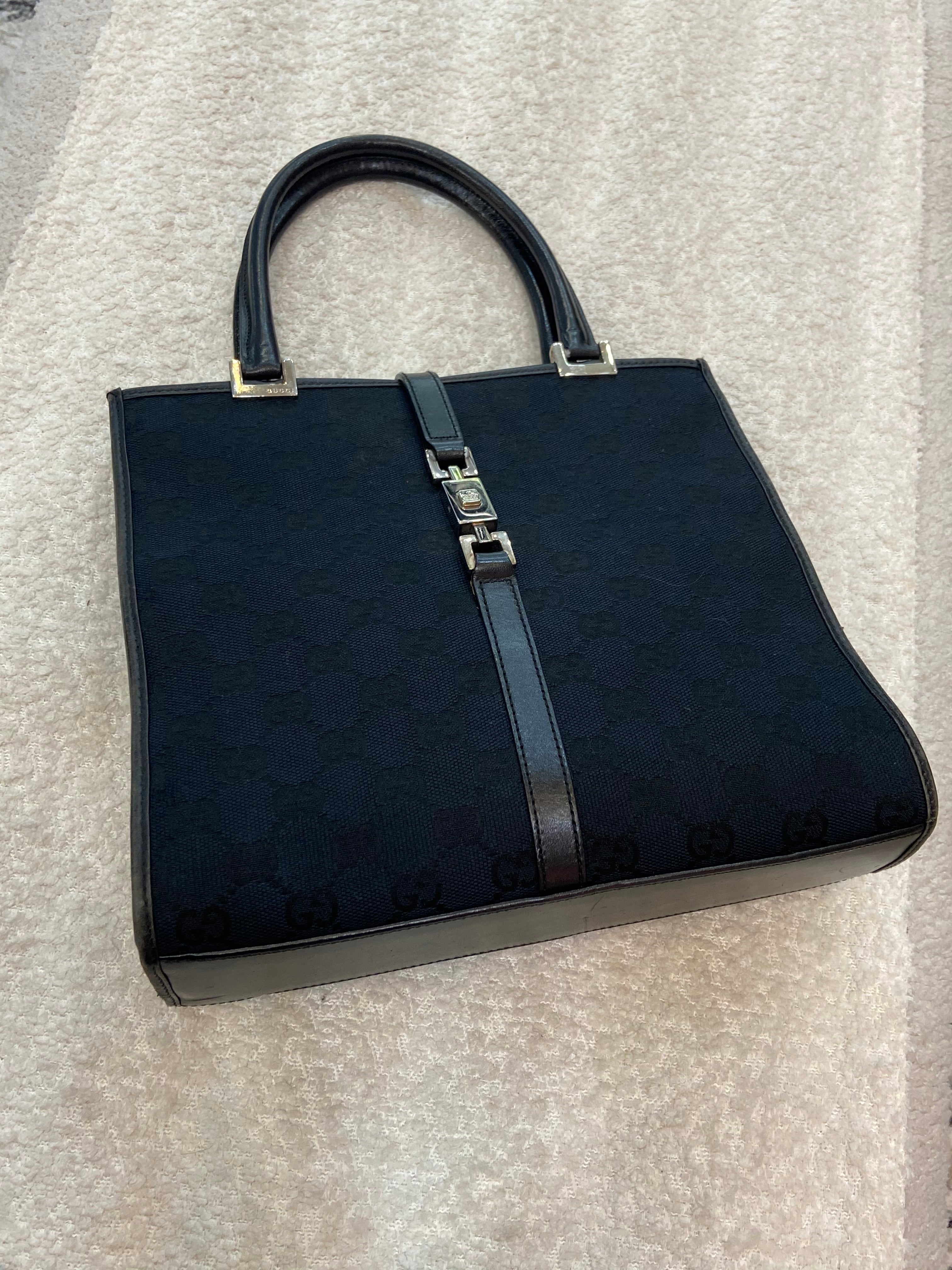GUCCI GG CANVAS & LEATHER JACKIE TOTE BAG
