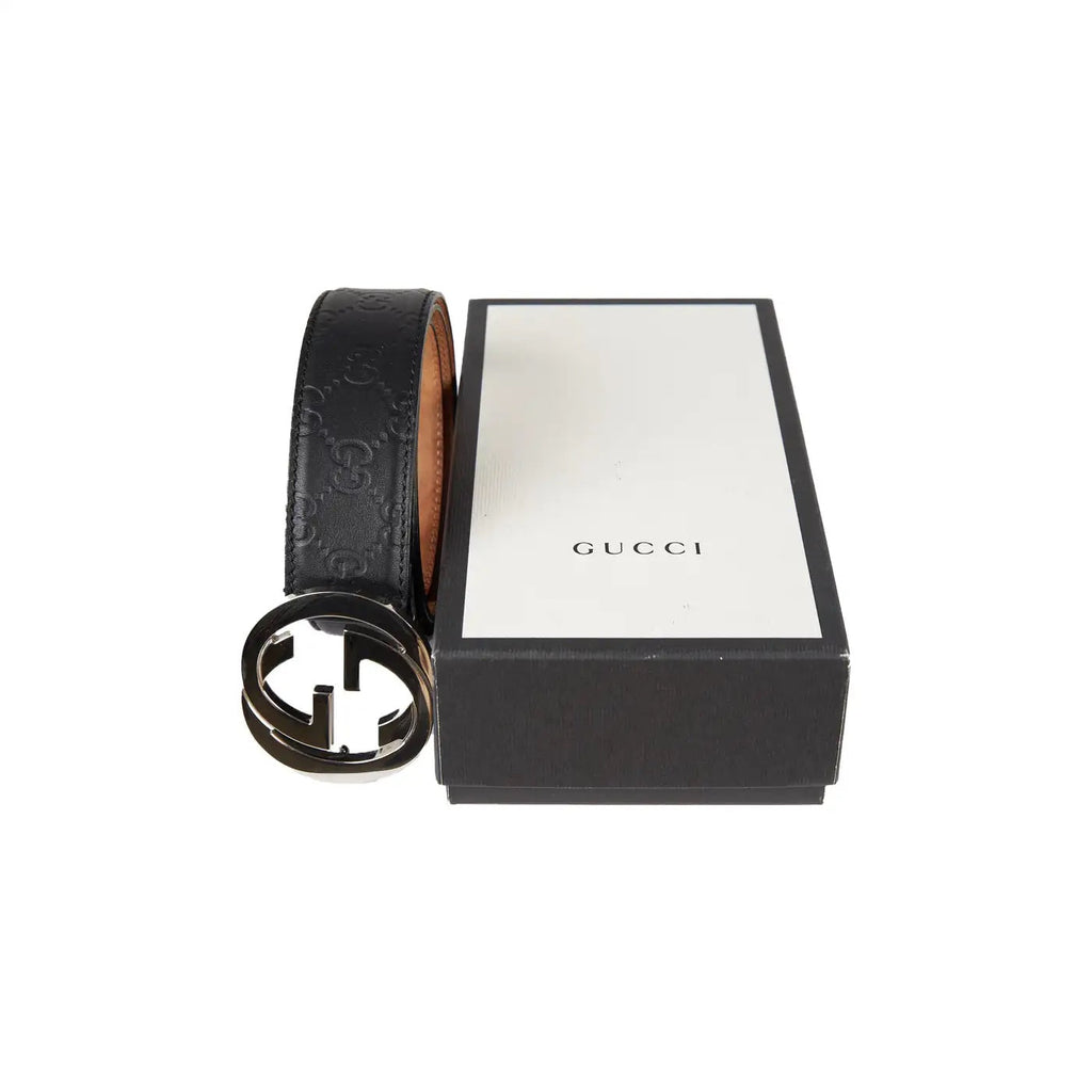 GUCCI GUCCISSIMA INTERLOCKING G LEATHER BELT