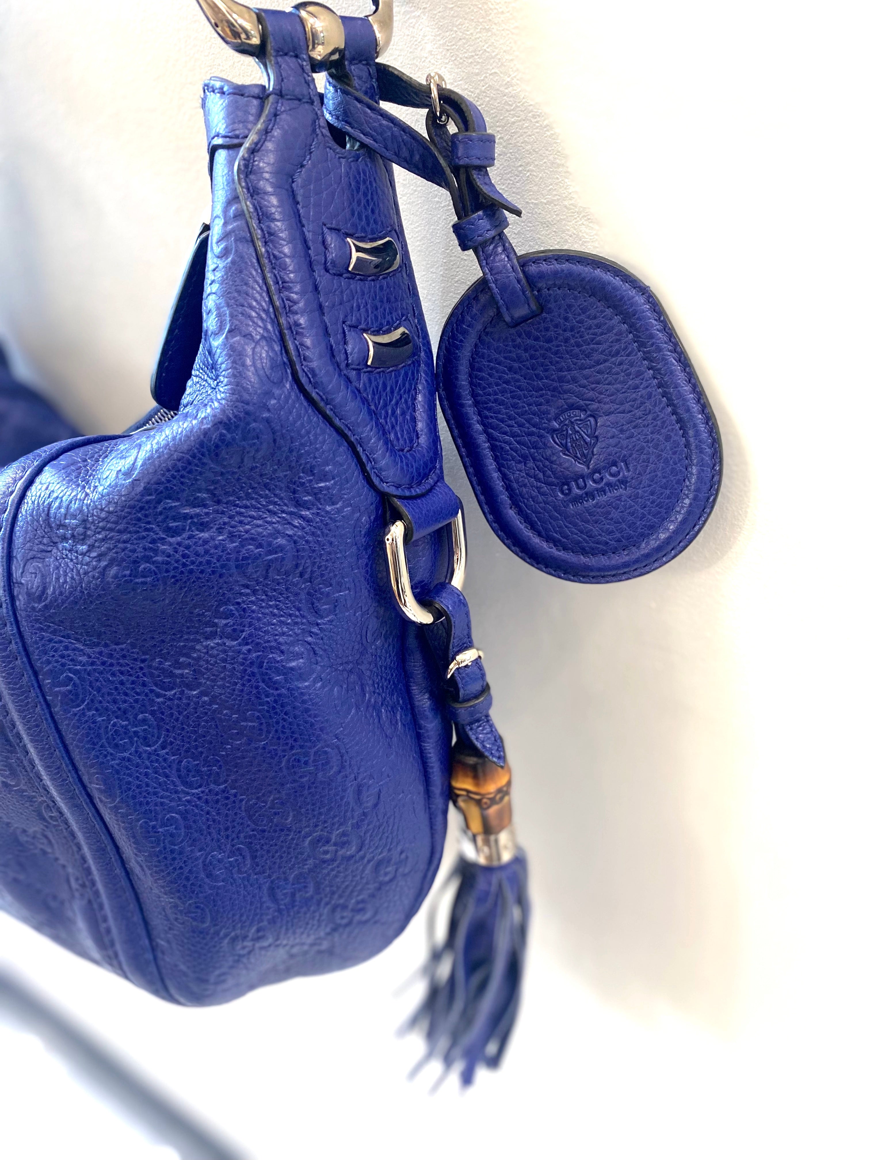 GUCCI BLUE GUCCISSIMA TECHNO HORSEBIT HOBO BAG
