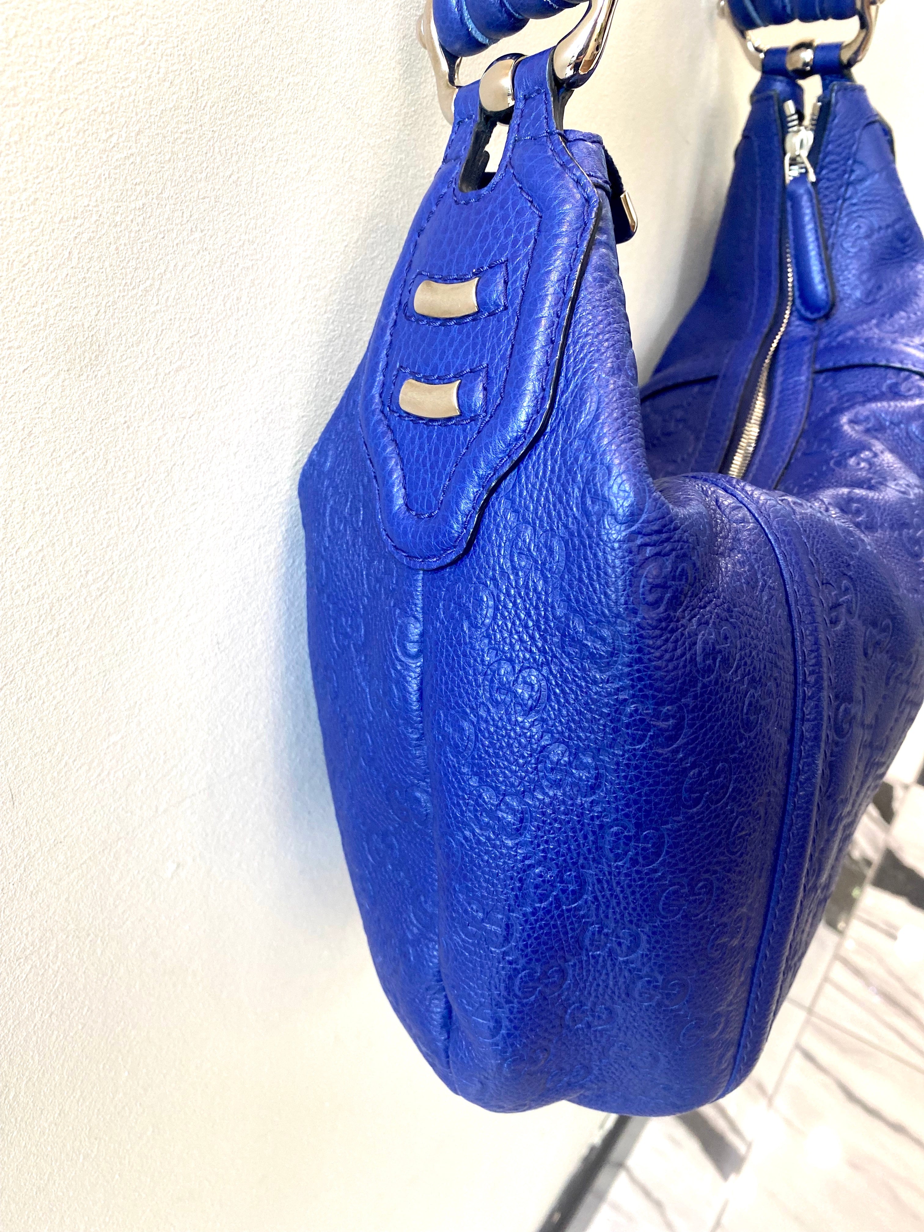 GUCCI BLUE GUCCISSIMA TECHNO HORSEBIT HOBO BAG