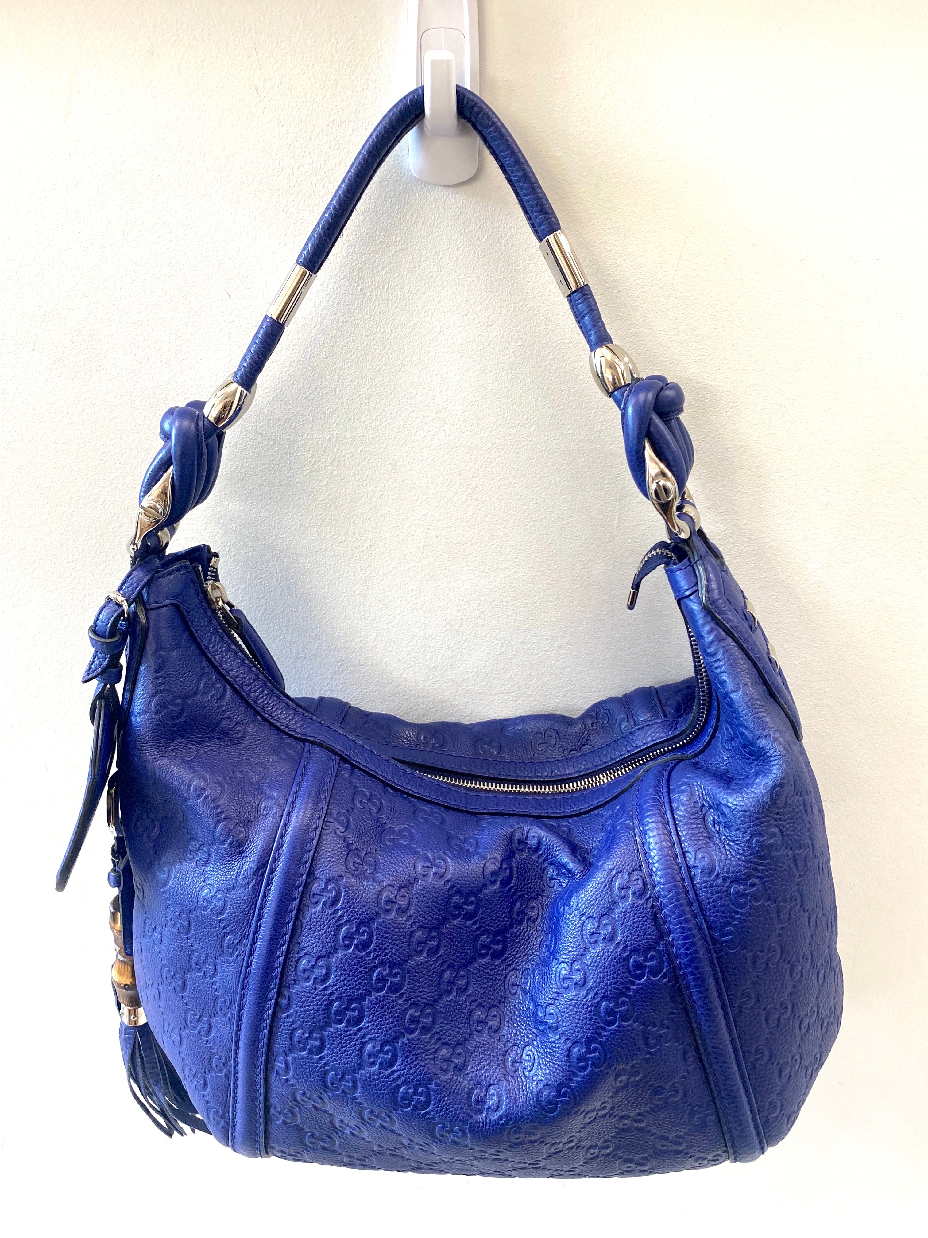GUCCI BLUE GUCCISSIMA TECHNO HORSEBIT HOBO BAG