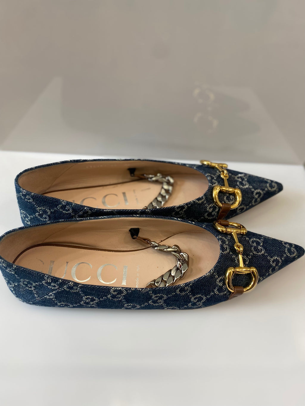 GUCCI DENIM HORSEBIT BALLET FLATS