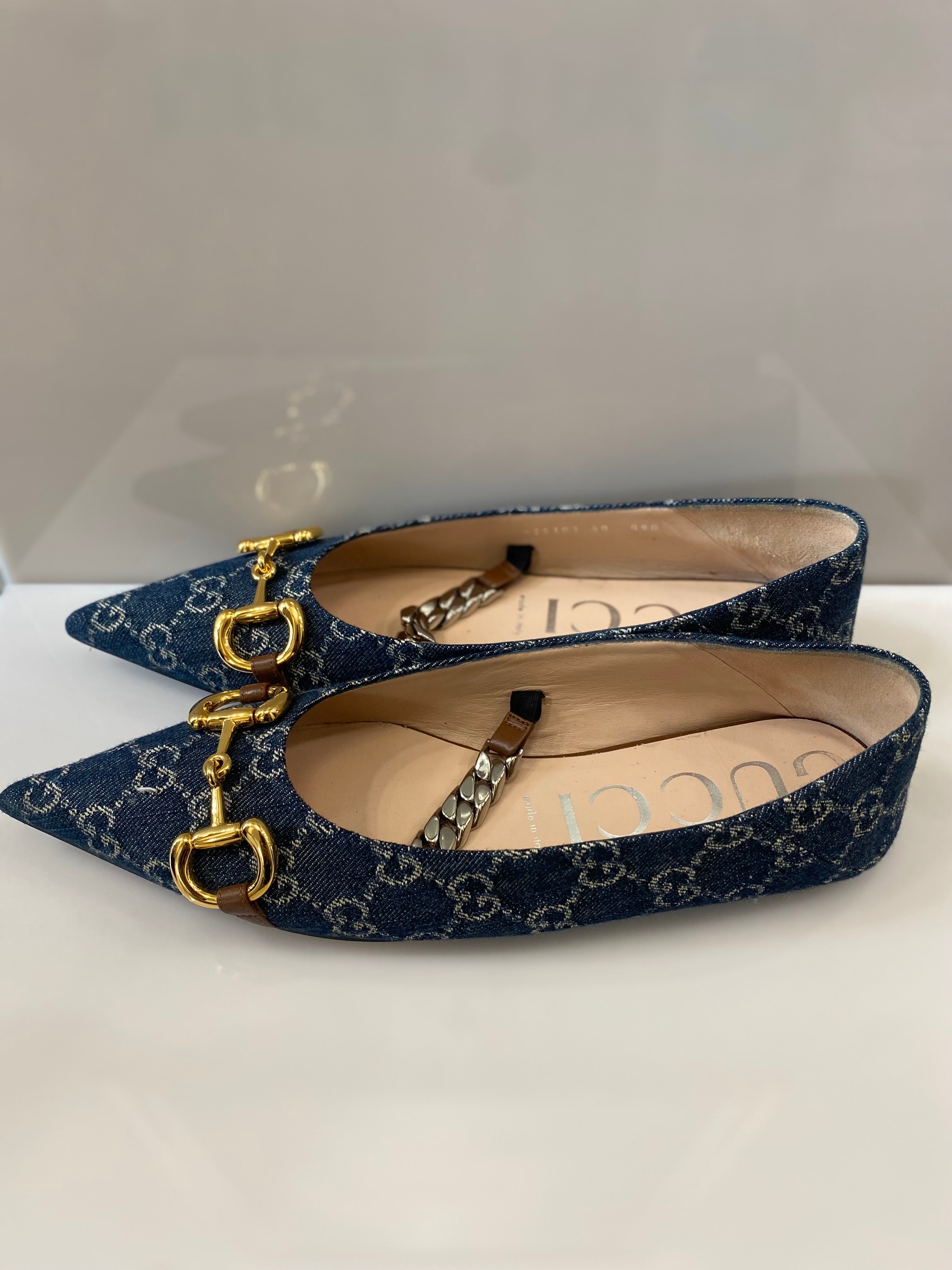 GUCCI DENIM HORSEBIT BALLET FLATS