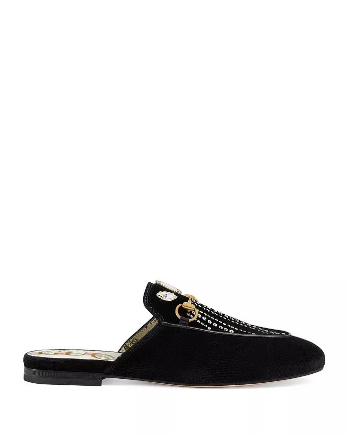 GUCCI HORSEBIT PRINCETOWN CRYSTAL EMBELLISHED VELVET MULES