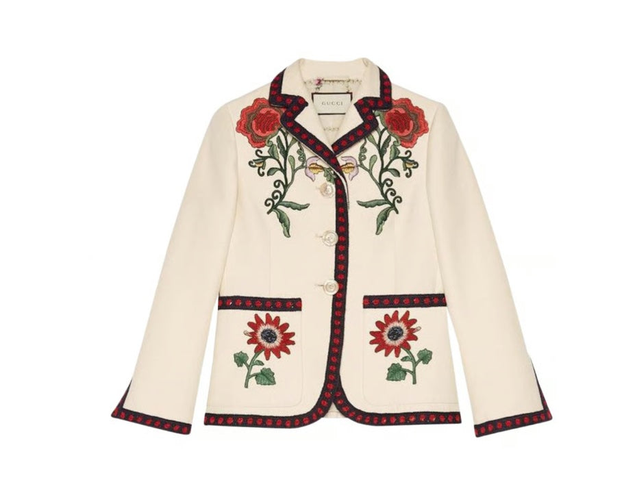 GUCCI FLORAL EMBROIDERED BLAZER AND TROUSERS SUIT