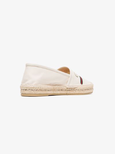 GUCCI GG LOGO WEB LEATHER TRIMMED CANVAS ESPADRILLES