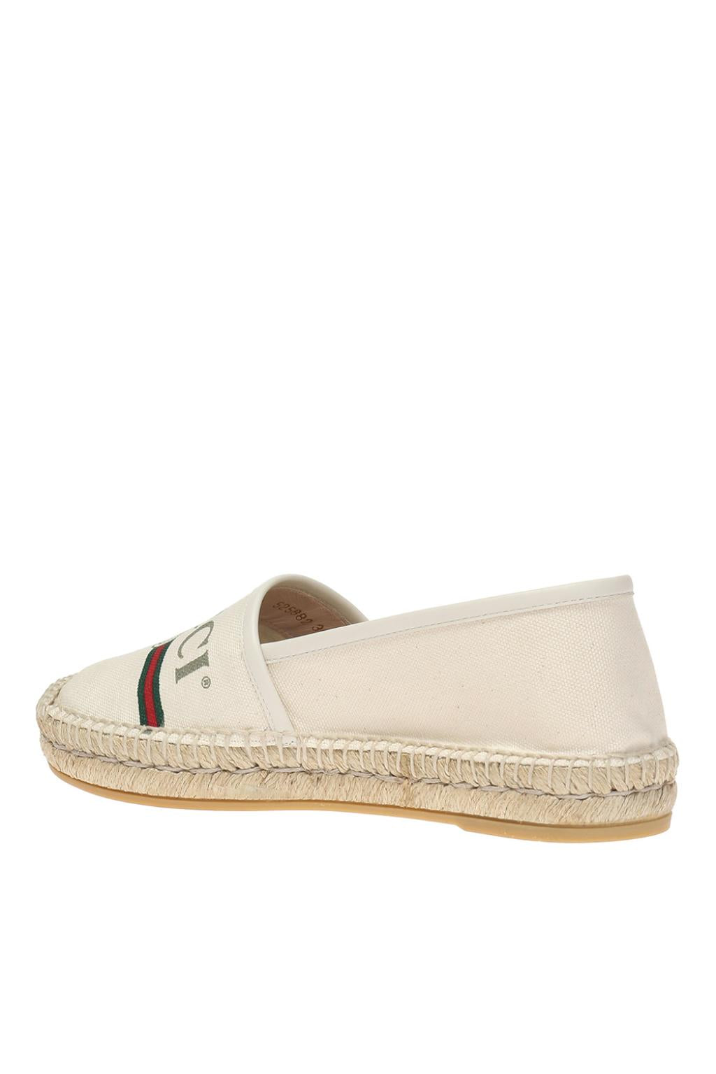 GUCCI GG LOGO WEB LEATHER TRIMMED CANVAS ESPADRILLES