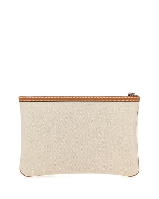 GUCCI LOGO PRINT CANVAS & LEATHER CLUTCH WRISTLET