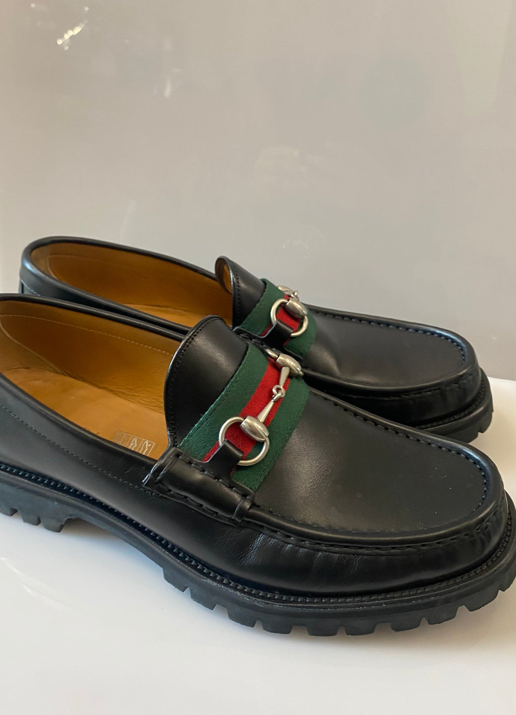 GUCCI MEN'S HORSEBIT WEB LUG SOLE LOAFERS