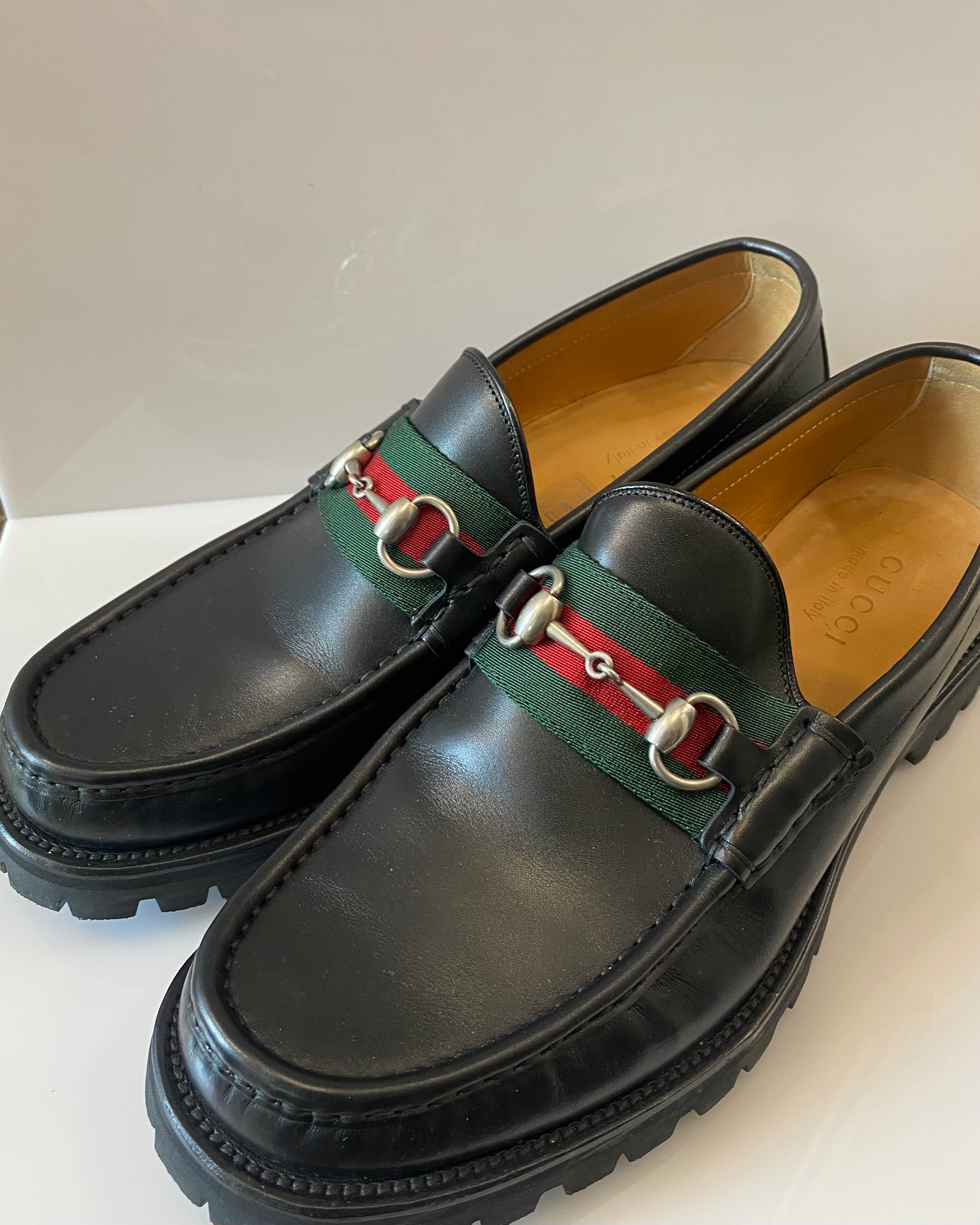 GUCCI MEN'S HORSEBIT WEB LUG SOLE LOAFERS