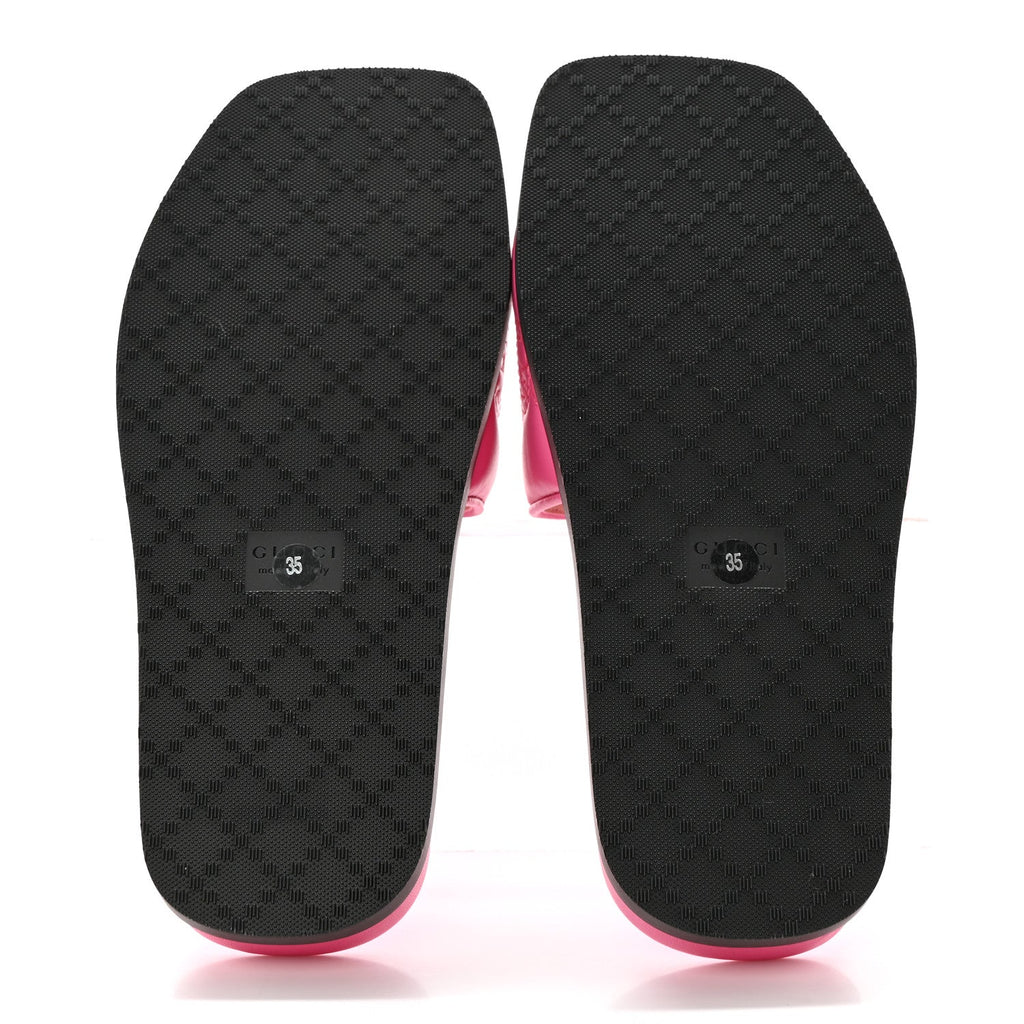 GUCCI CHARLOTTE LOGO NAPPA LEATHER SLIDE SANDALS