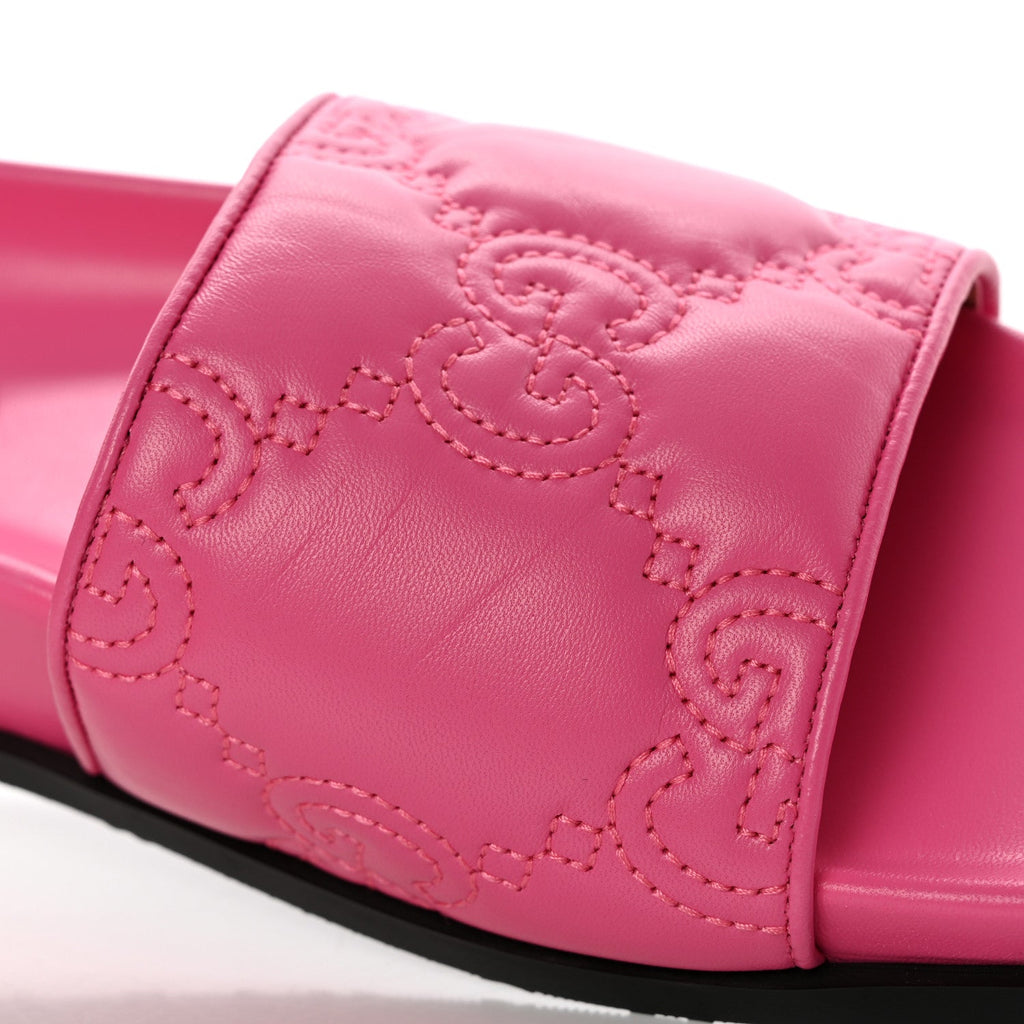 GUCCI CHARLOTTE LOGO NAPPA LEATHER SLIDE SANDALS