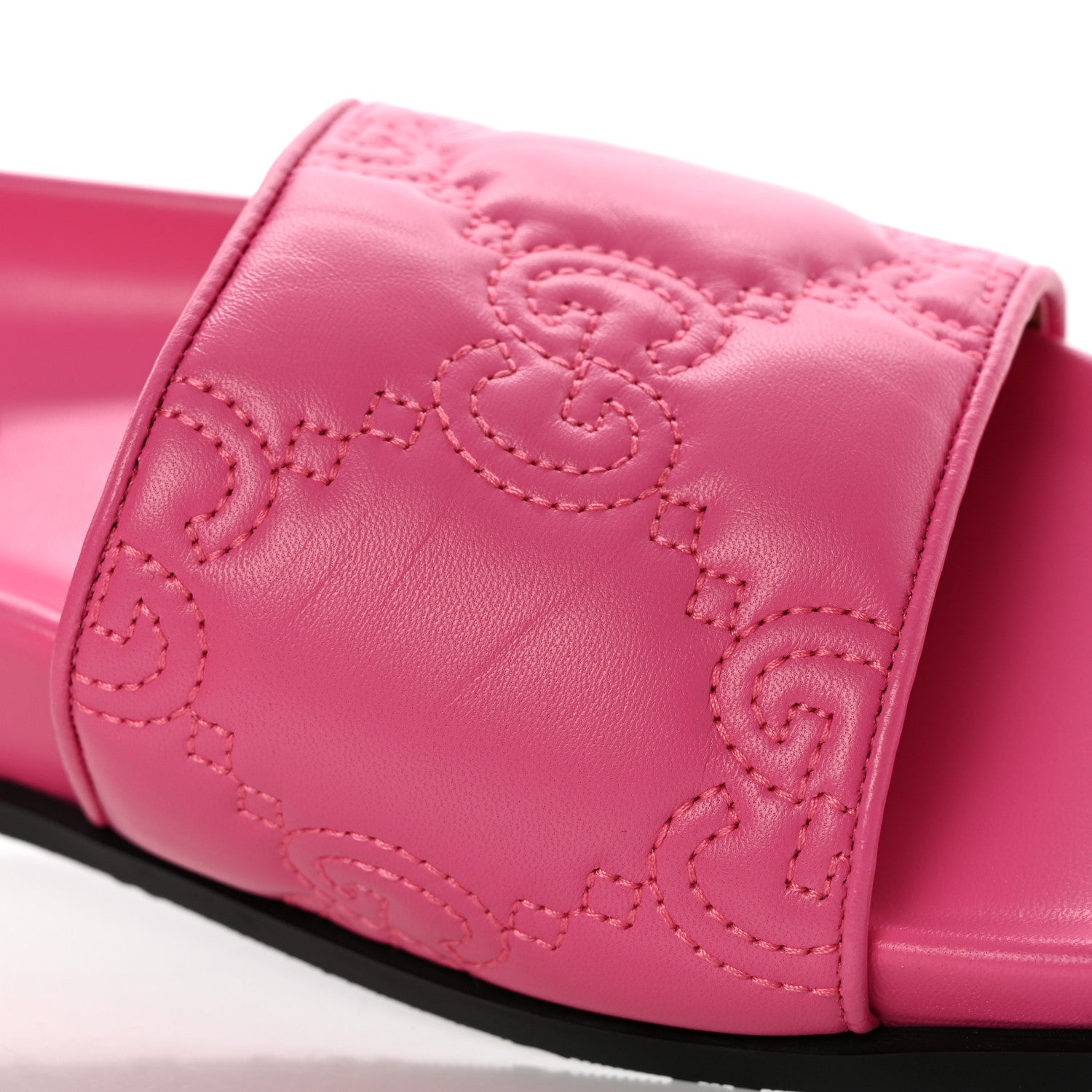 GUCCI CHARLOTTE LOGO NAPPA LEATHER SLIDE SANDALS