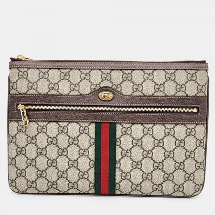 GUCCI GG SUPREME MONOGRAM WEB OPHIDIA CLUTCH