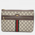 GUCCI GG SUPREME MONOGRAM WEB OPHIDIA CLUTCH