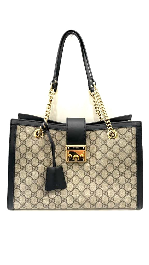 GUCCI GG SUPREME MEDIUM PADLOCK MEDIUM TOTE CHAIN BAG