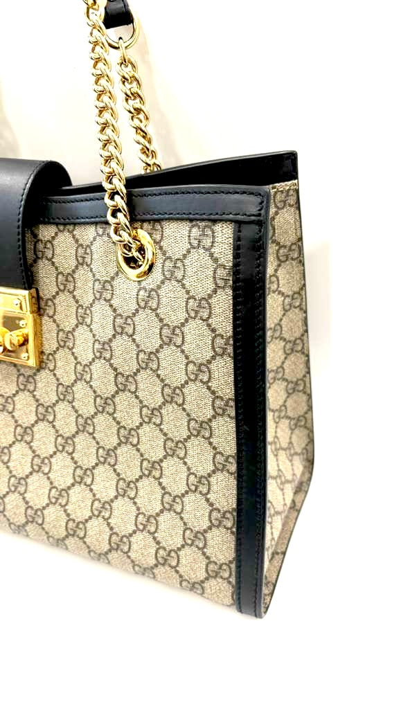 GUCCI GG SUPREME MEDIUM PADLOCK MEDIUM TOTE CHAIN BAG