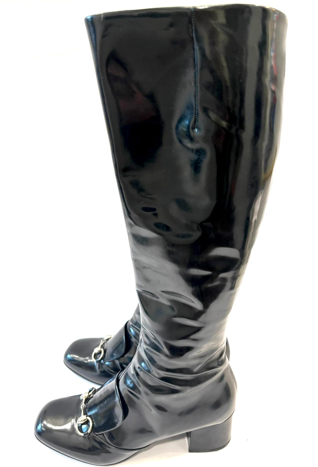 GUCCI PATENT LILIAN HORSEBIT KNEE HIGH BOOTS
