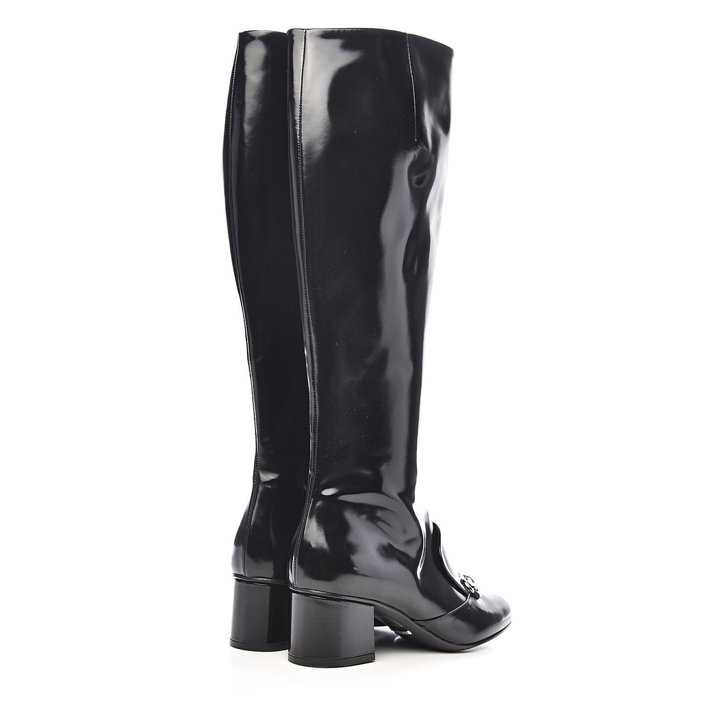 GUCCI PATENT LILIAN HORSEBIT KNEE HIGH BOOTS