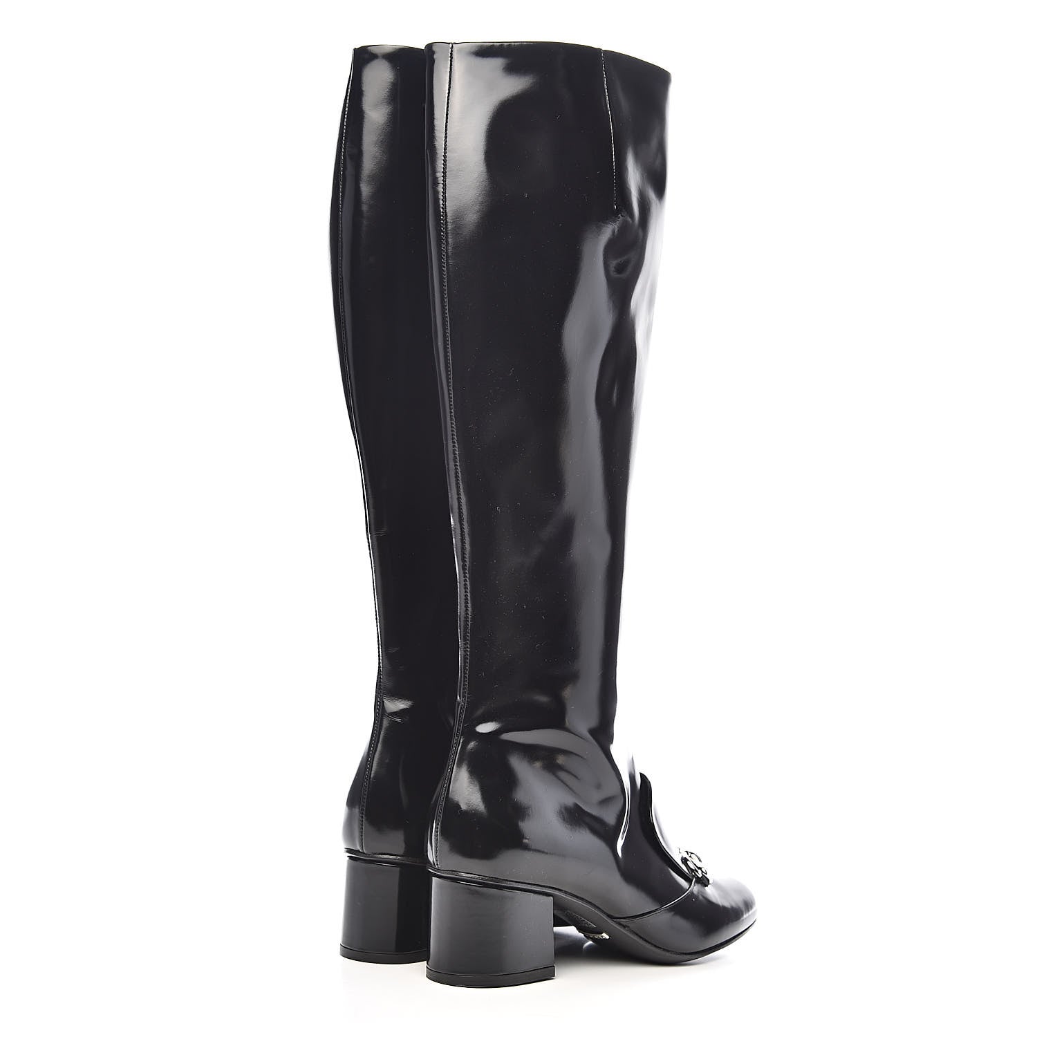 GUCCI PATENT LILIAN HORSEBIT KNEE HIGH BOOTS