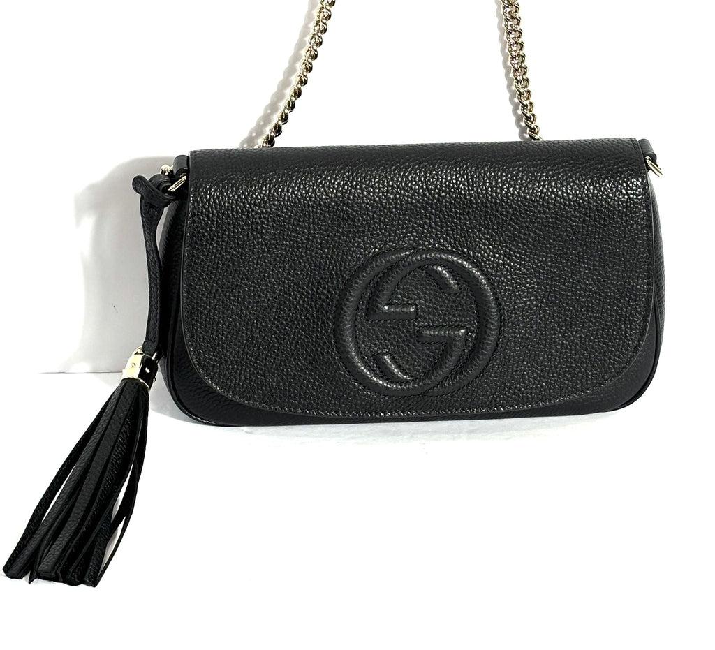GUCCI PEBBLED CALFSKIN LEATHER SOHO CHAIN BAG
