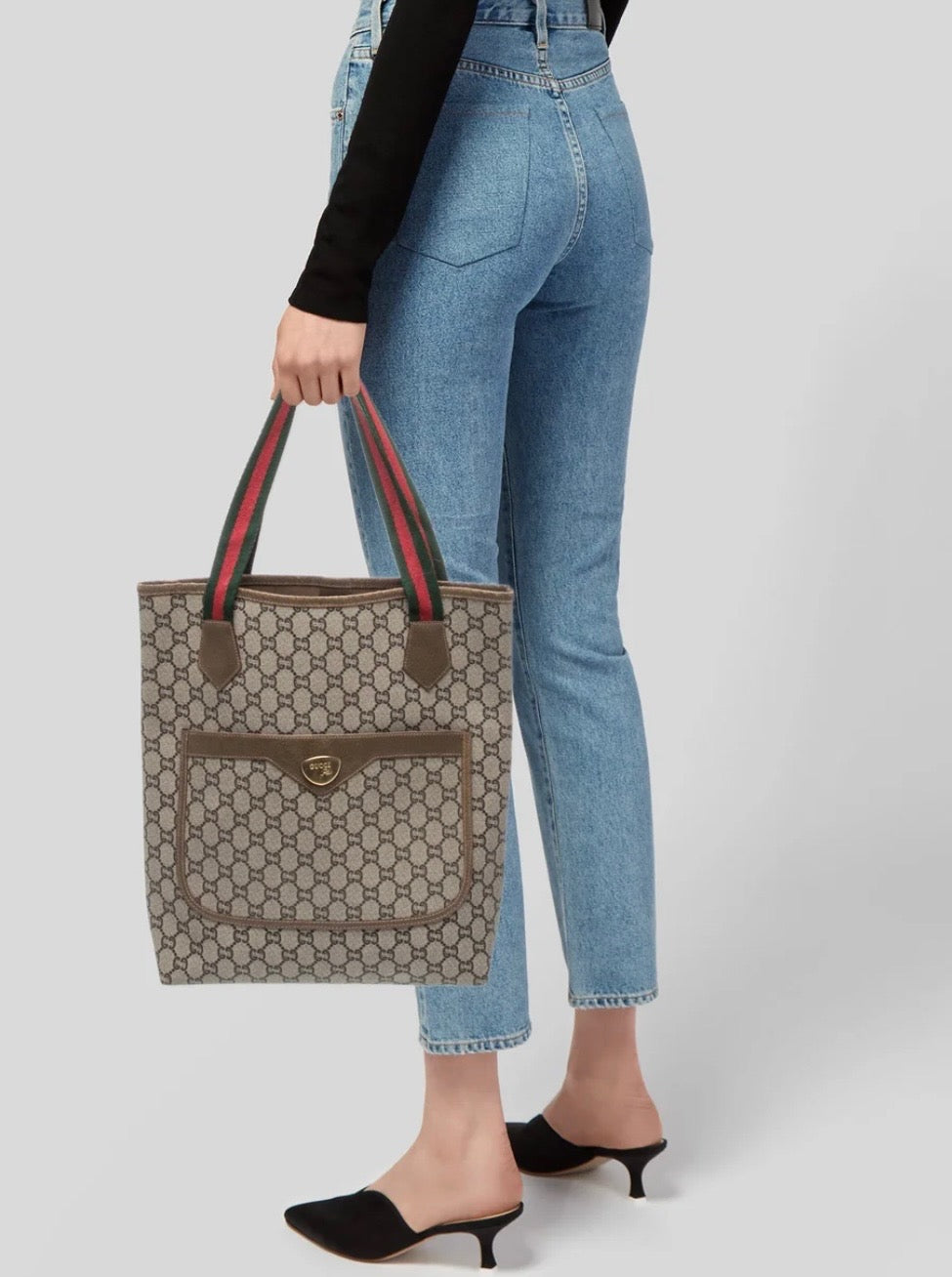 GUCCI PLUS GG SUPREME WEB SHERRY LINE TOTE BAG