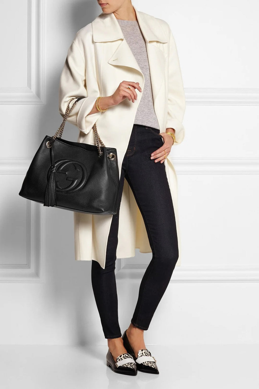 GUCCI PEBBLED CALFSKIN LEATHER MEDIUM SOHO CHAIN BAG