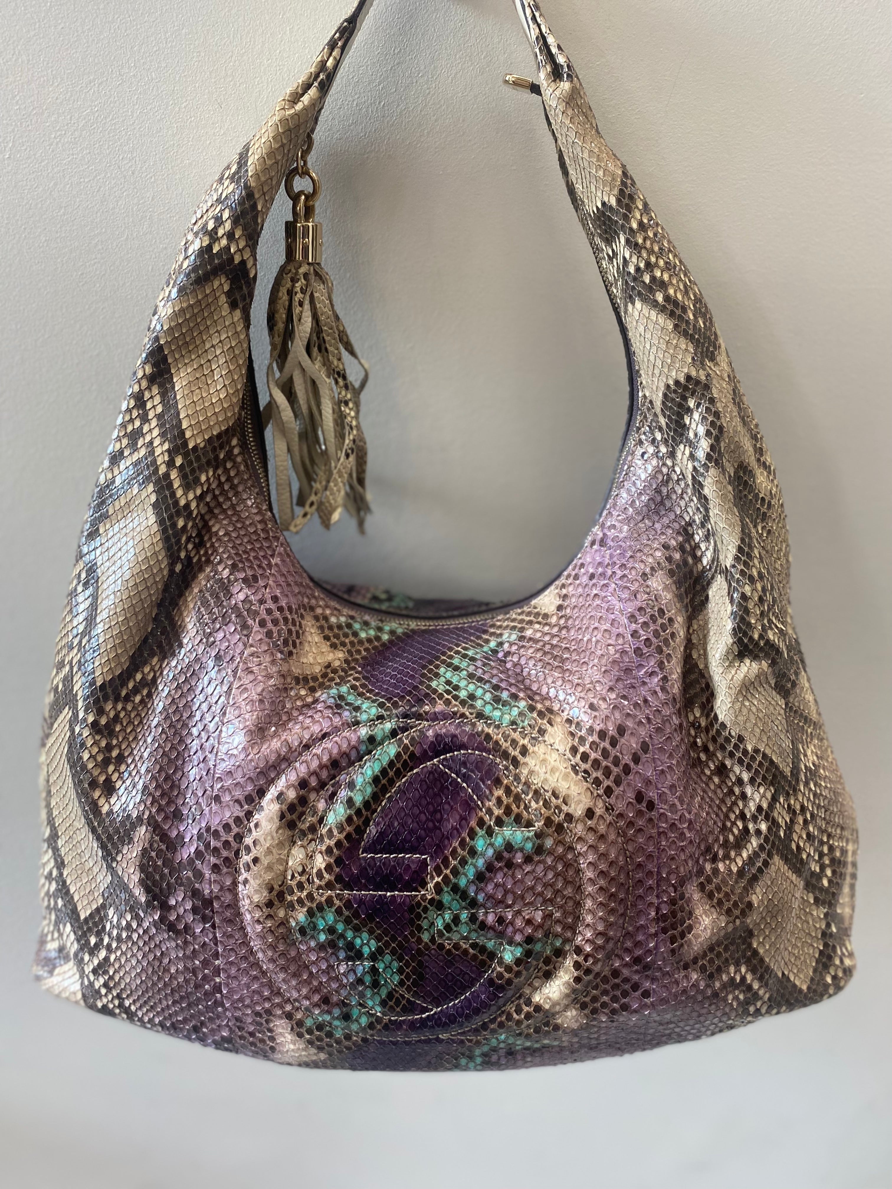 GUCCI GRAPE MULTICOLOR PYTHON SOHO SHOULDER BAG