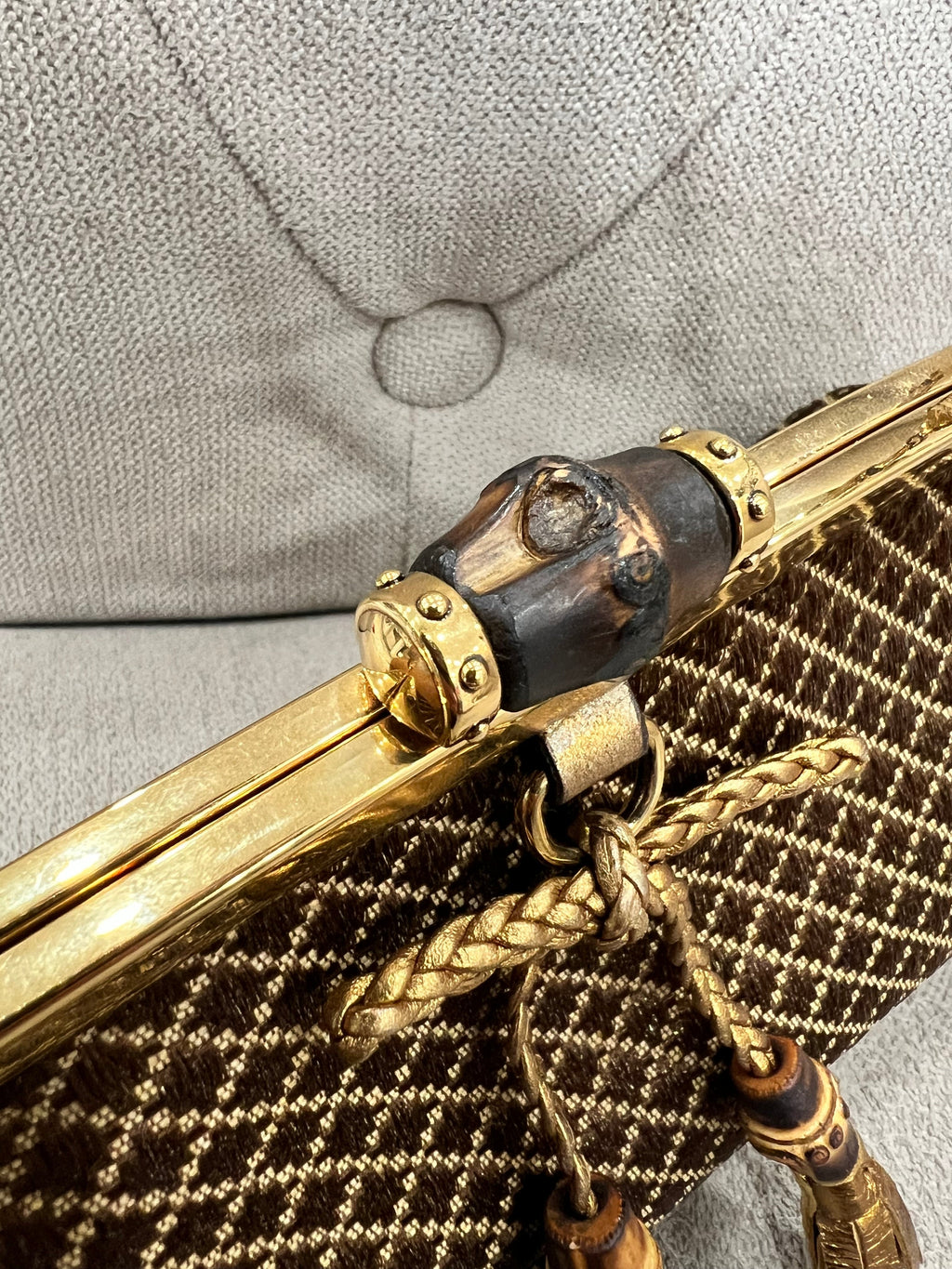 GUCCI VINTAGE GOLD BAMBOO CHAIN SHOULDER BAG