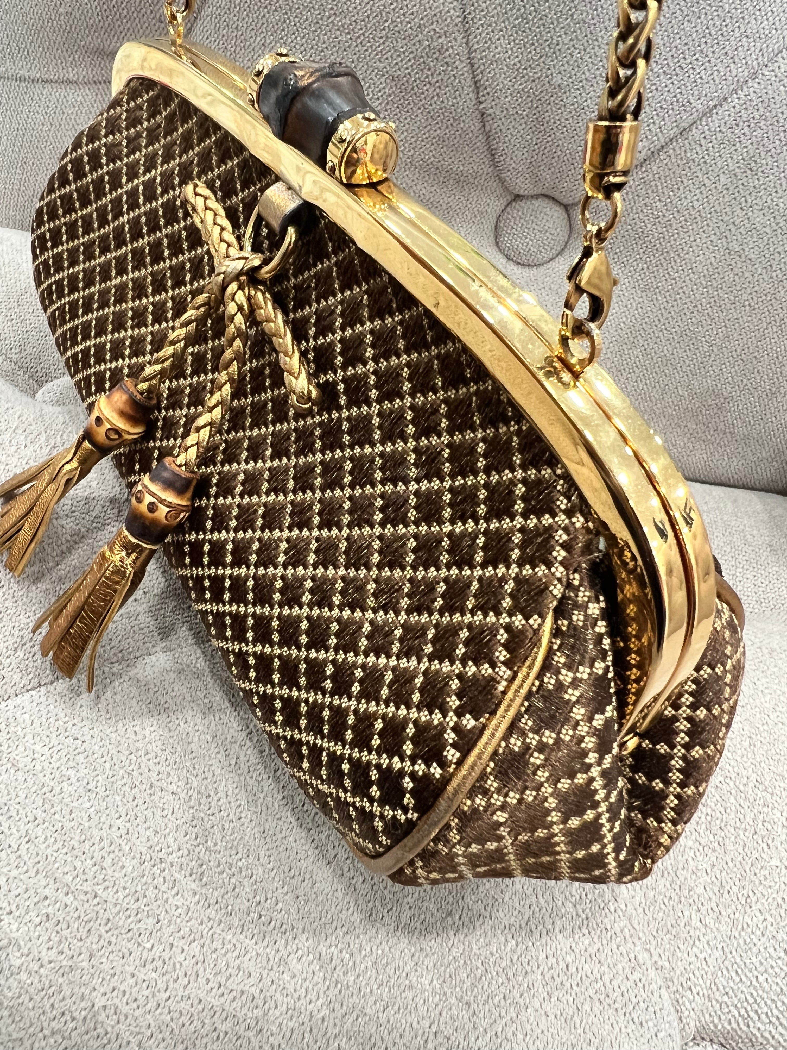 GUCCI VINTAGE GOLD BAMBOO CHAIN SHOULDER BAG