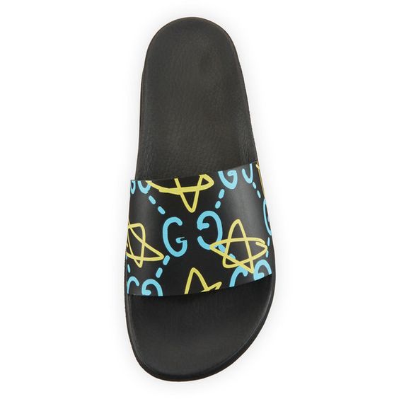 GUCCI GHOST STAR PRINT SLIDE SANDALS