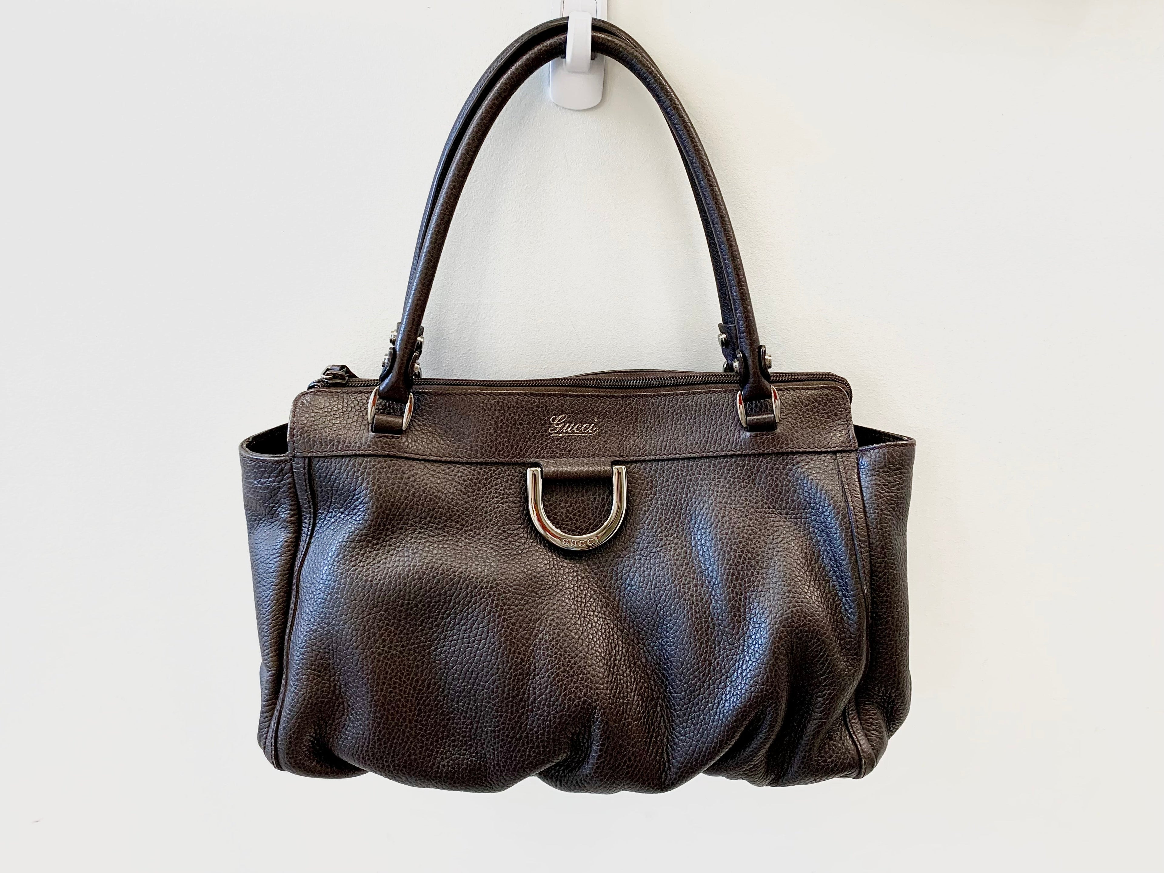 GUCCI BLACK LEATHER D-RING  BAG