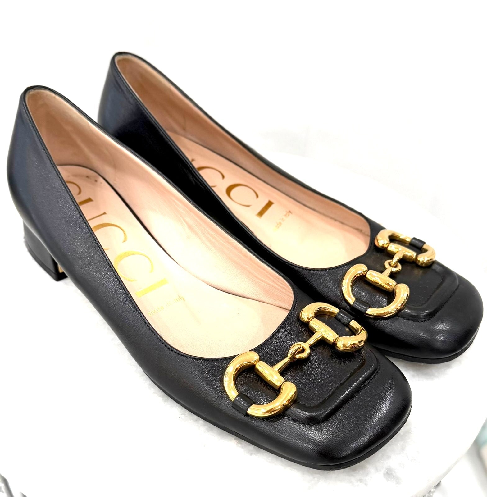 GUCCI BABY BIT HORSEBIT CALFSKIN LEATHER PUMPS
