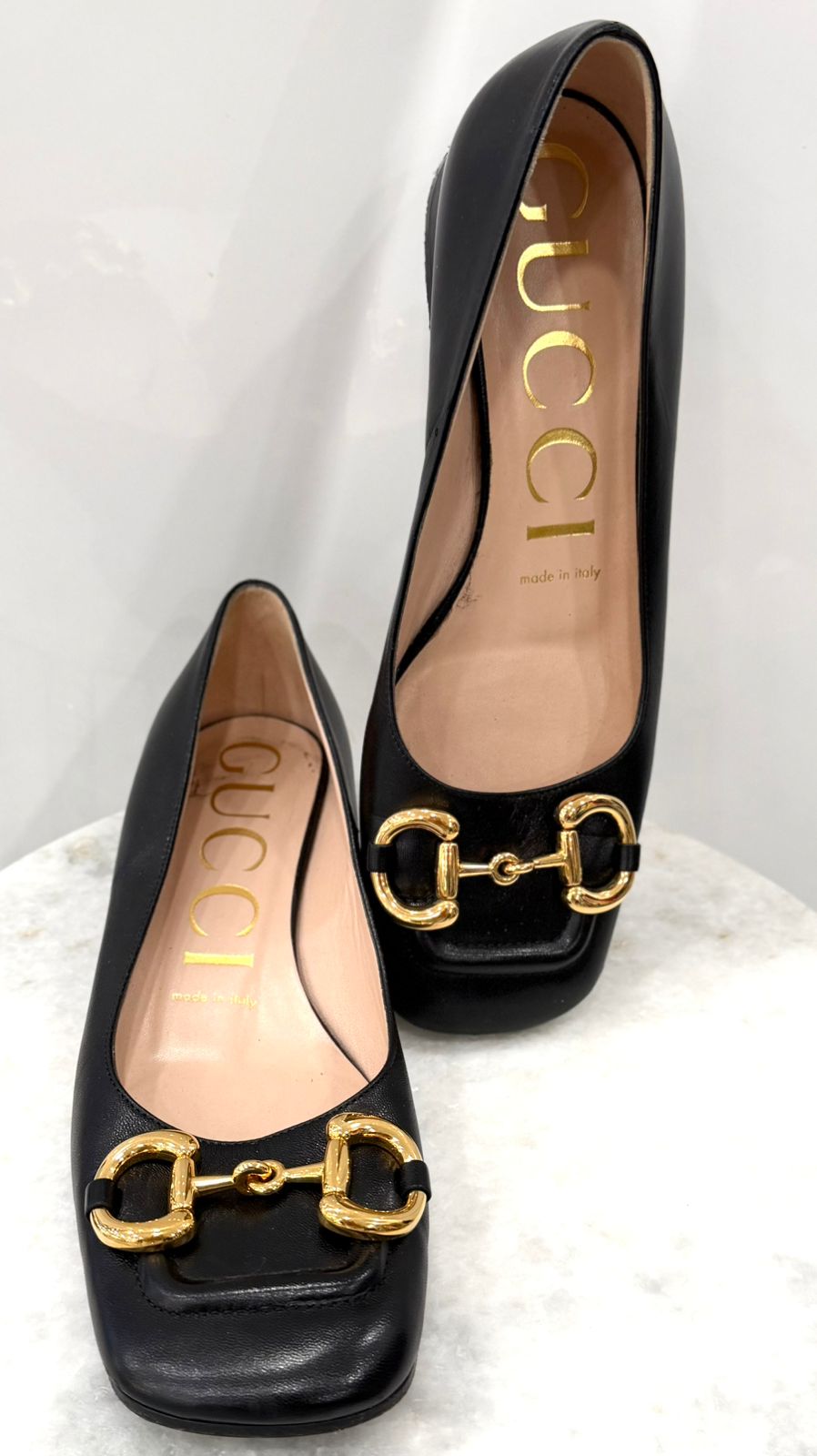 GUCCI BABY BIT HORSEBIT CALFSKIN LEATHER PUMPS