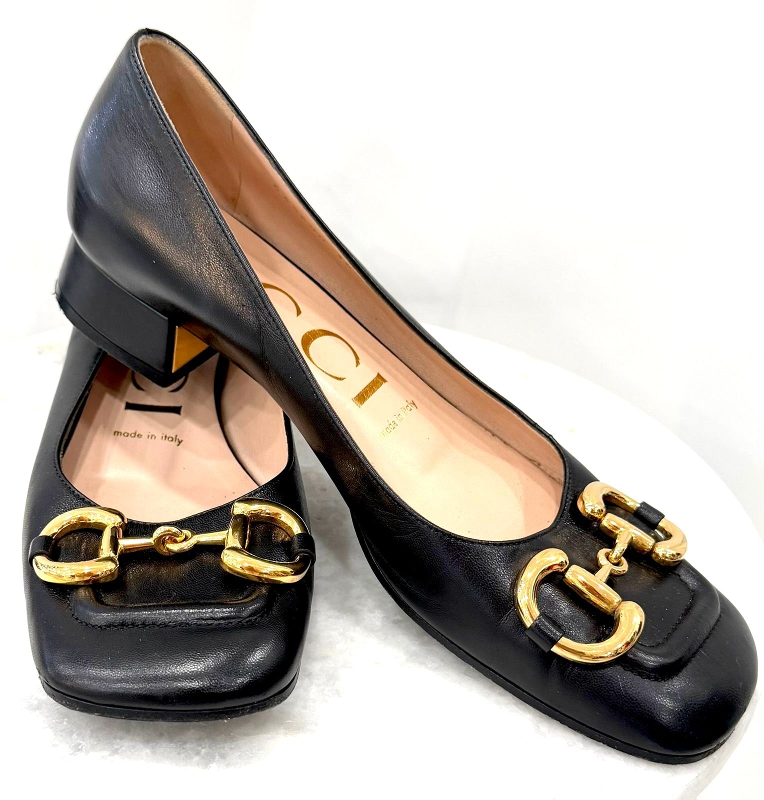 GUCCI BABY BIT HORSEBIT CALFSKIN LEATHER PUMPS
