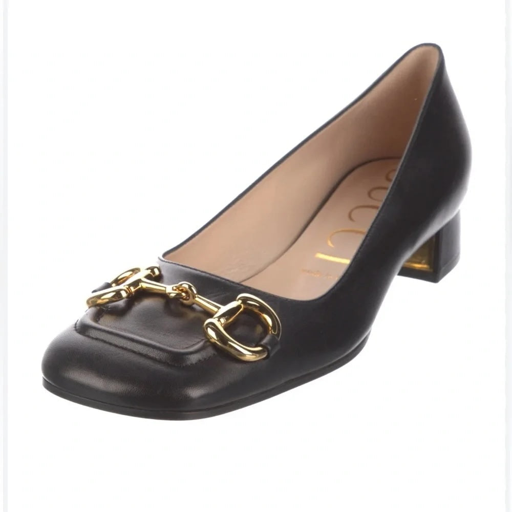 GUCCI BABY BIT HORSEBIT CALFSKIN LEATHER PUMPS