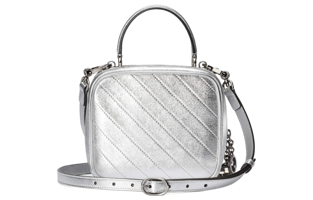 GUCCI BLONDIE METALLIC LEATHER TOP HANDLE BAG WITH STRAP