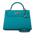 HERMÈS EPSOM SELLIER LEATHER KELLY 32 IN BLUE PAON PALLADIUM HARDWARE